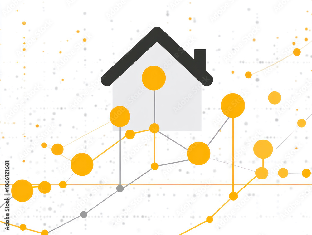 Poster a house is shown with a lot of dots surrounding it. the house is surrounded by a lot of dots, which 