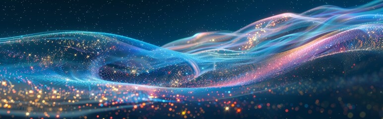 Obraz premium 5d particle, poster, Internet background, business, bending, technology, computer, connection, simplicity, starry sky, modern, point light, sky, skyline, creativity, data concept, big data image, tech