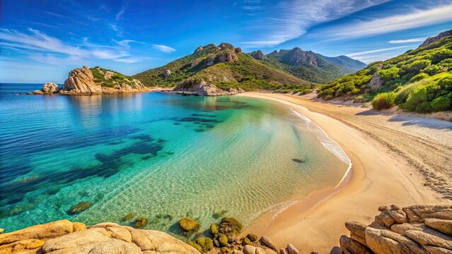 Beautiful sandy beach at Cala di Cupabia in Corse, Cala di Cupabia, beach, Corse, coastline, Mediterranean