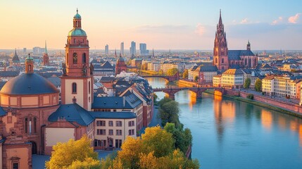 Naklejka premium Panoramic view of Frankfurt skyline with the river Main, Germany.
