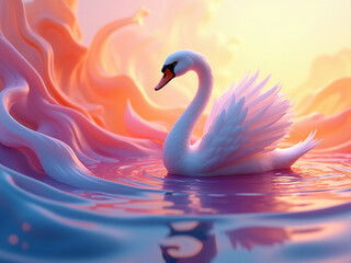 Naklejka premium Elegant Swan in Dreamlike Pastel Waterscape