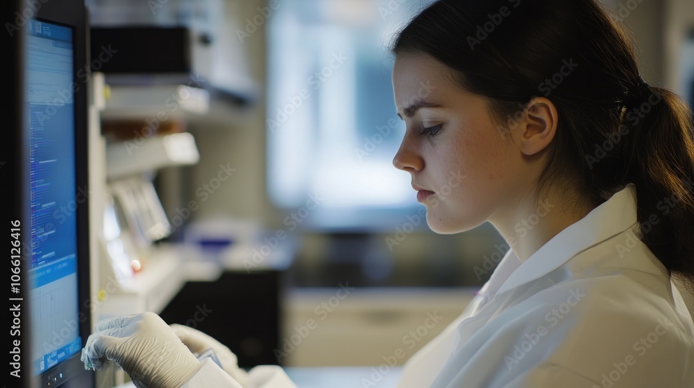 Poster A Scientist in a Lab Coat Working on a Computer
