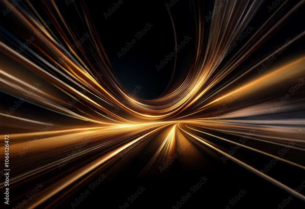 Poster abstract artwork of gold and black lines creating a tunnel effect.