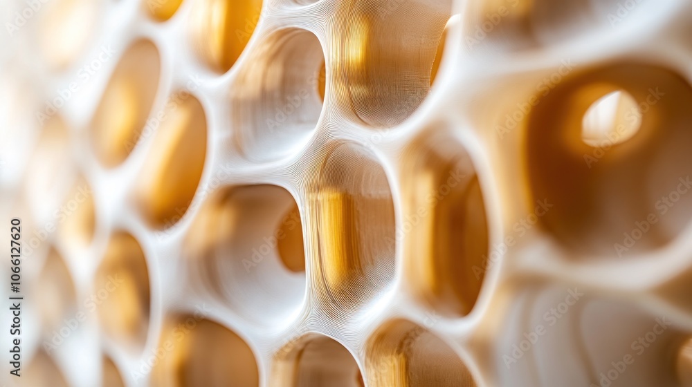 Aufkleber Abstract White and Gold Honeycomb Pattern with Circular Openings