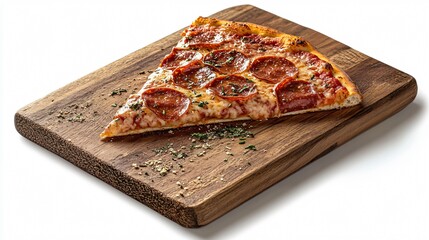 Pepperoni Pizza Slice on Wooden Cutting Board