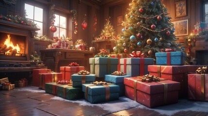Christmas Tree Surrounded by Gift Packs