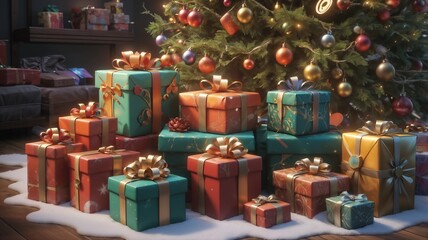 Christmas Tree Surrounded by Gift Packs