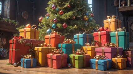 Christmas Tree Surrounded by Gift Packs