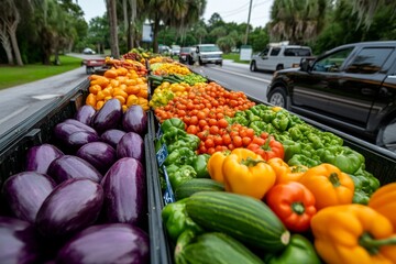 Farmersâ€™ market in a sustainable city with organic produce, highlighting local food systems for tomorrow