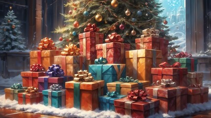 Christmas Tree Surrounded by Gift Packs