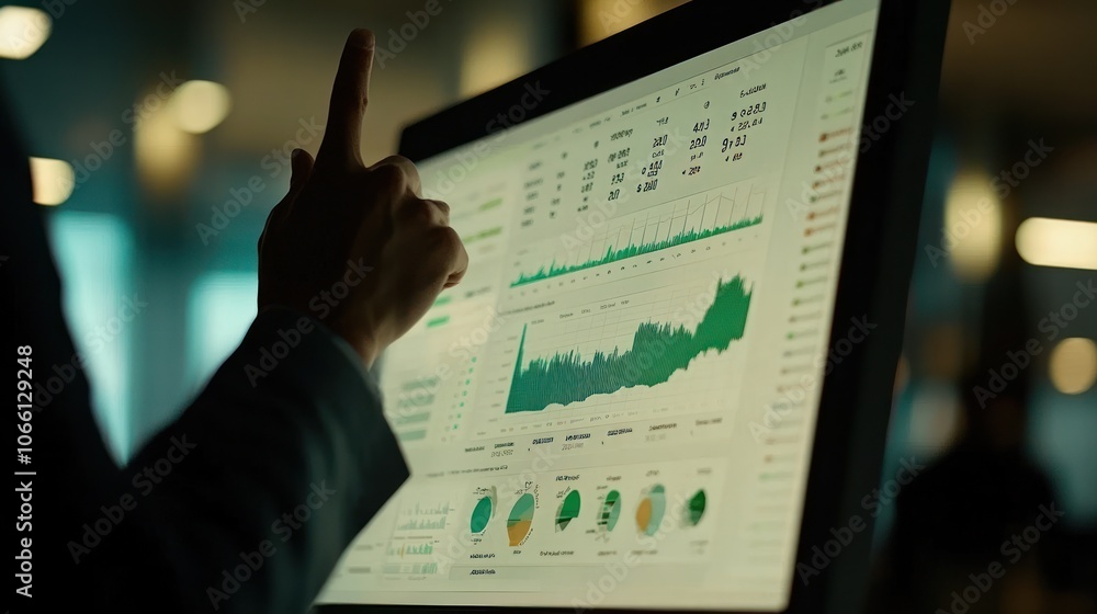 Poster A Person Analyzing Financial Data on a Computer Screen