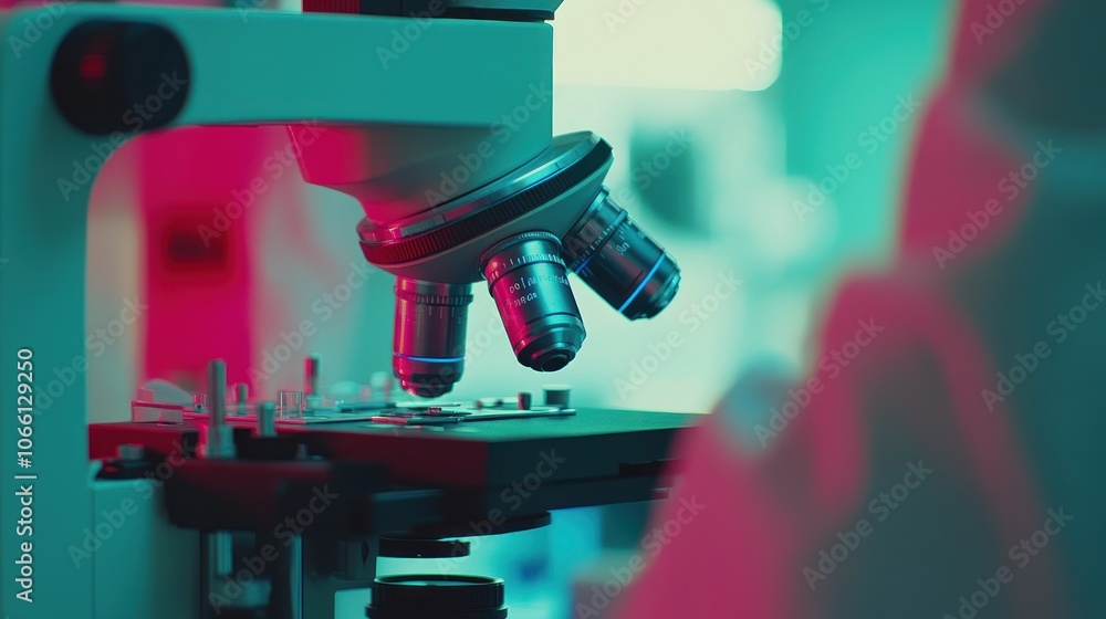 Poster A Close-Up of a Microscope Lens in a Laboratory Setting
