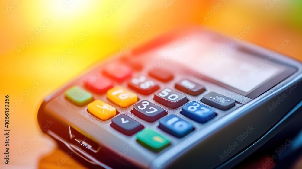 Poster close-up of a payment terminal with number buttons and display screen
