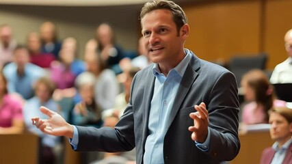 Speaker Addressing Audience in Seminar