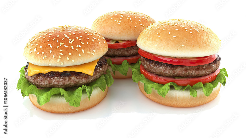 Aufkleber Realistic Grill Burger Set With Toppings on Clear Background Generative AI