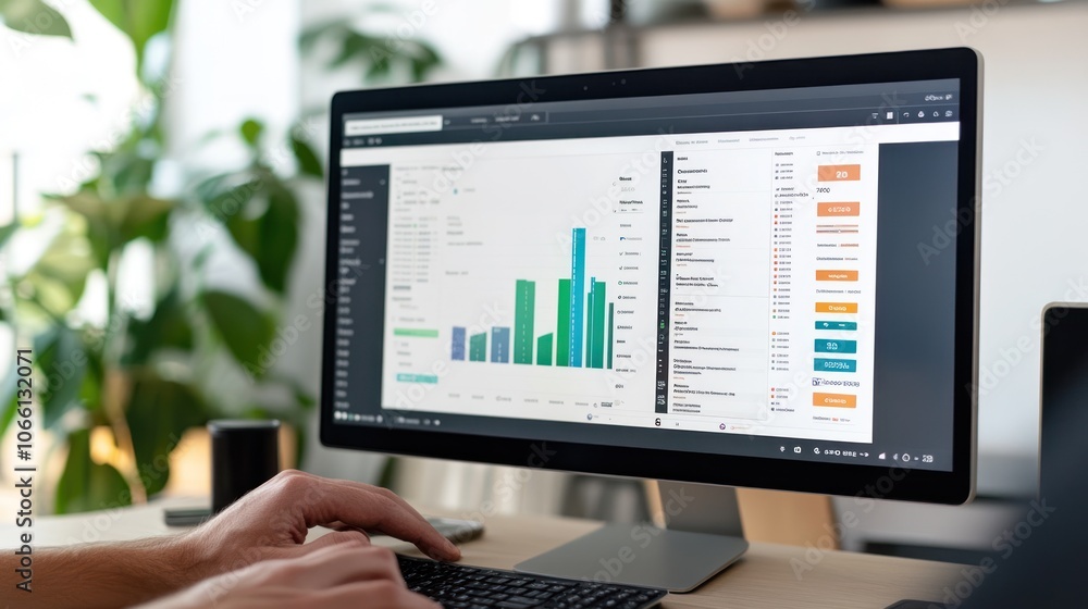 Poster Person Analyzing Data and Charts on a Computer Screen