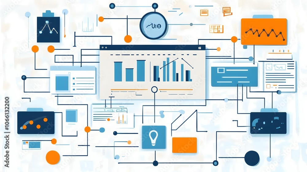 Poster a modern digital dashboard showcasing analytics, charts, and interconnected data streams for effecti
