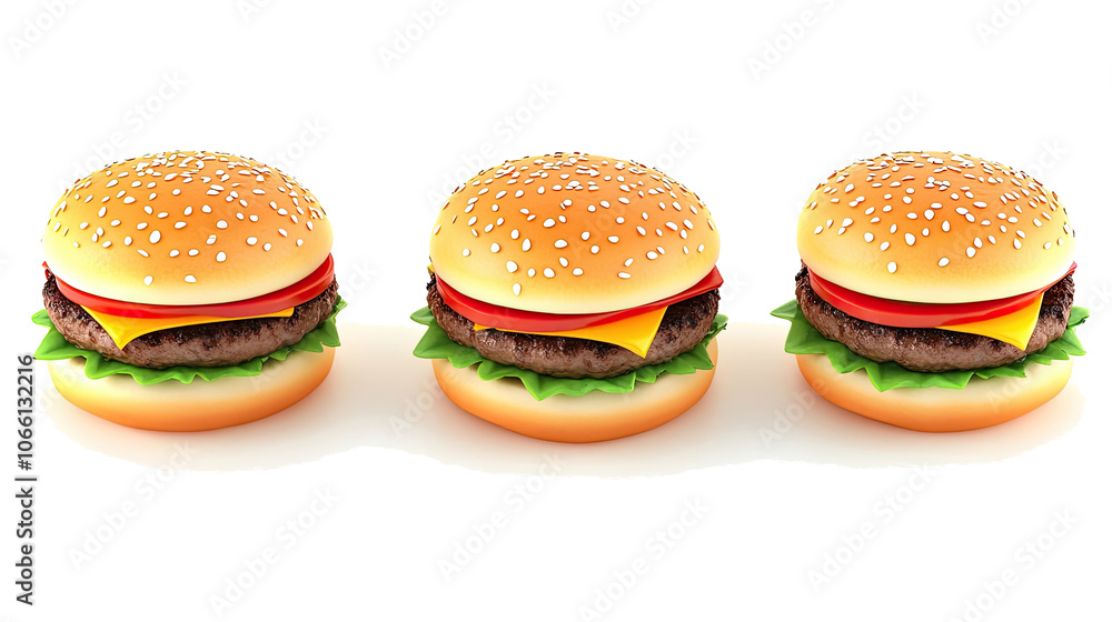 Poster realistic burgers on transparent background for displays generative ai