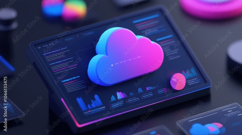 Poster 3D Render of Cloud Computing Data Dashboard