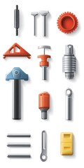 Fototapeta premium Set, Collection of Engineering Icons, Colorful, on White Background, 9:16 and 16:9 Format