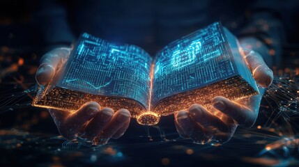 Digital Book in Hands - Futuristic Technology and Knowledge Concept.