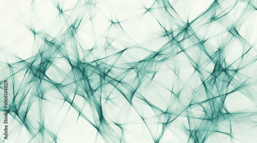 Poster abstract teal geometric pattern with intersecting lines and white background.