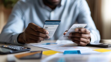 Person Reviewing Finances with Smartphone and Calculator