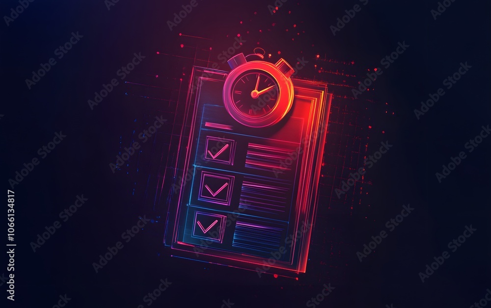 Poster a vibrant checklist graphic with a stopwatch, symbolizing time management and task completion in a m