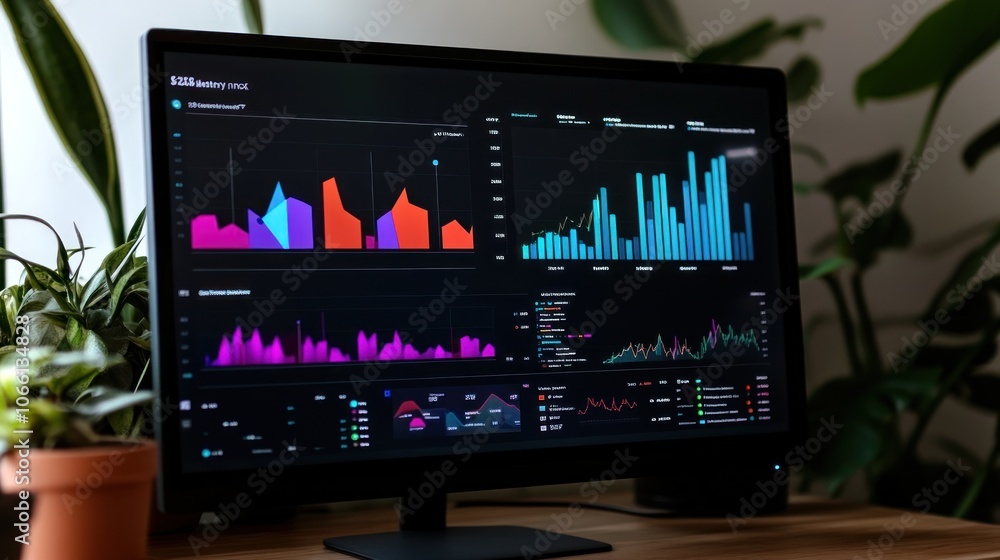Poster Computer Monitor Displaying Financial Charts and Graphs