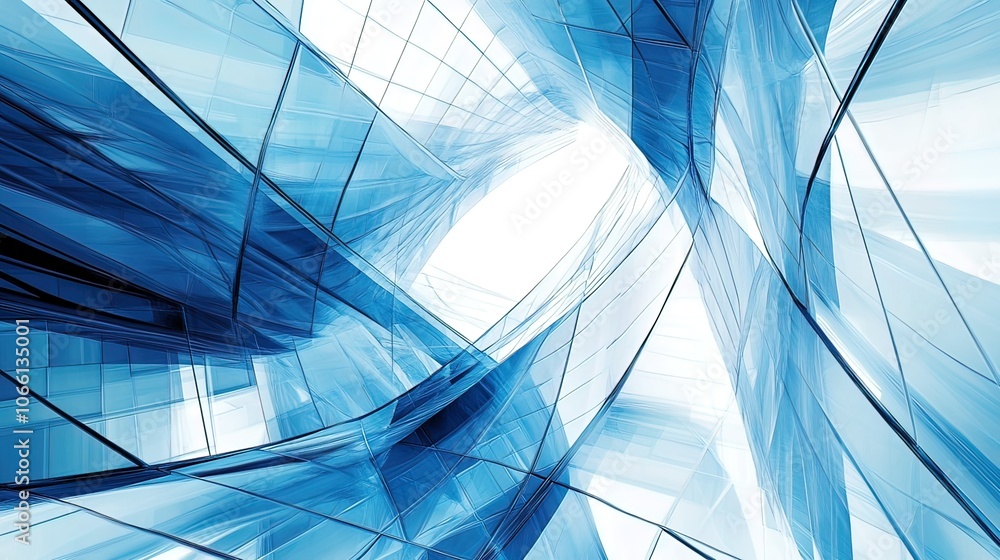 Poster abstract architectural design of a modern building with glass panels, creating a sense of depth and 