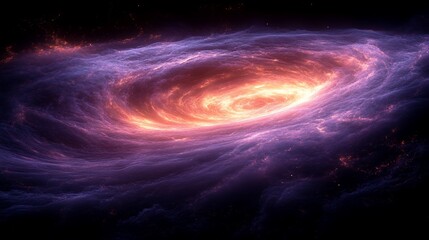 Obraz premium A swirling, ethereal galaxy with a bright, fiery core. The galaxy is filled with swirling clouds of gas and dust, illuminated by the central core.