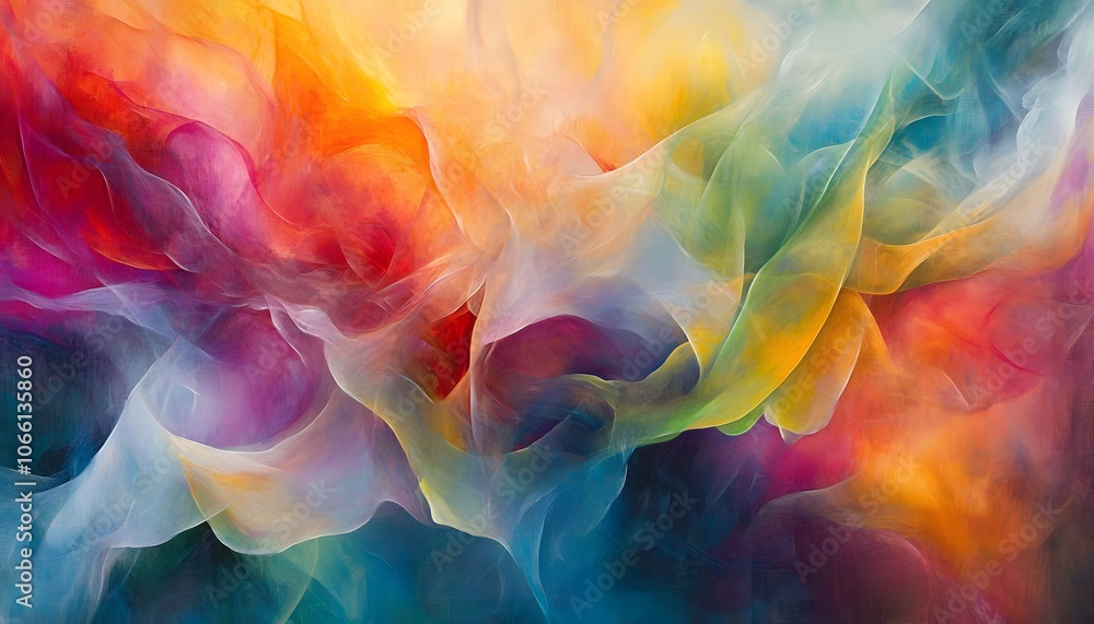 Poster an abstract swirl of vibrant colors creating a harmonious blend, perfect for backgrounds or artistic