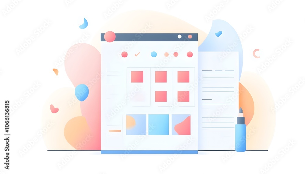 Poster colorful digital interface showcasing design elements, perfect for web development and creative proj