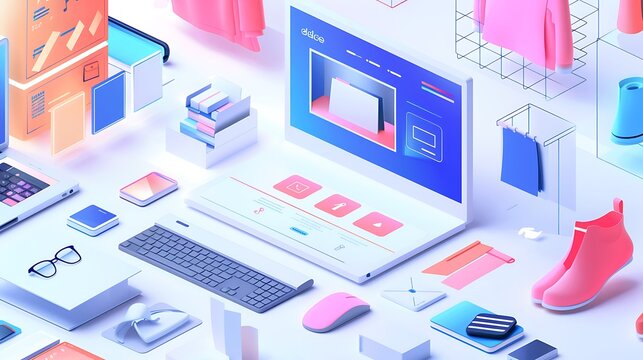 illustration depicting online shopping with store interface products delivery and customer interactions for representing e commerce convenience digital retail and modern buying experience concept. - Powered by Adobe