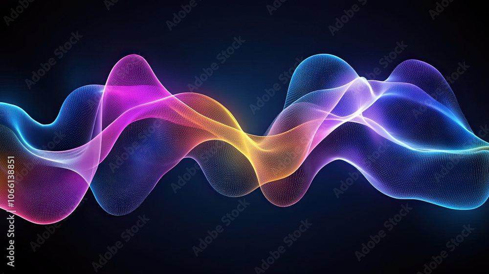 Poster dynamic digital abstract background illustrating colorful waves and light patterns, creating vibrant