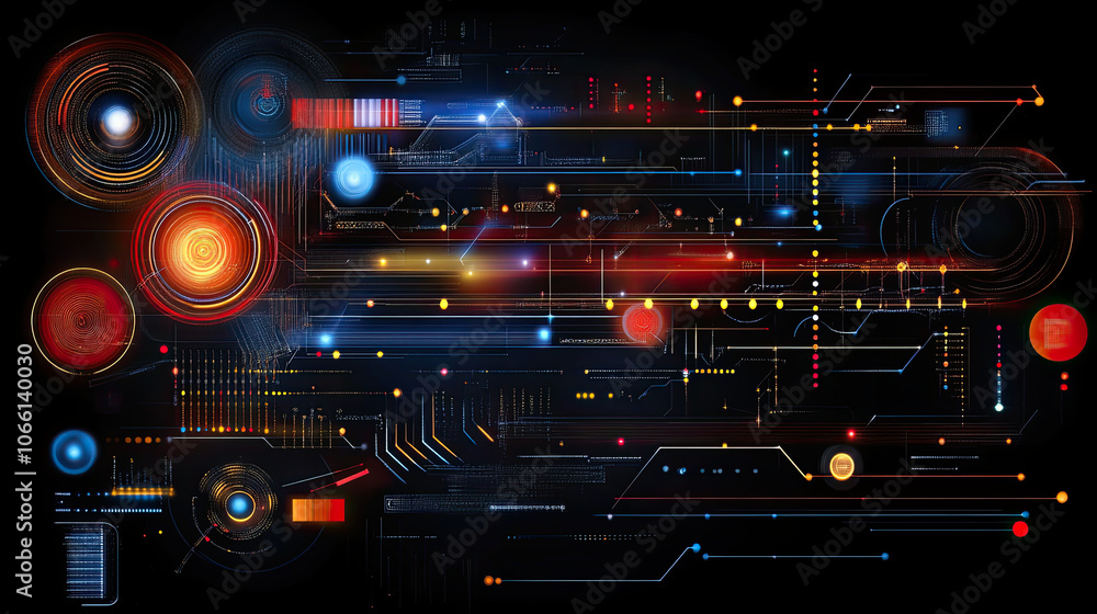 Poster intricate digital abstract design representing ai technology with vibrant colors and geometric patte