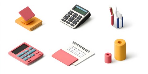 Set, Collection of Office Icons, Accounting, Colorful, on White Background, 9:16 and 16:9 Format