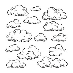 Obraz premium Whimsical Cloud Doodles in Black and White on White Background