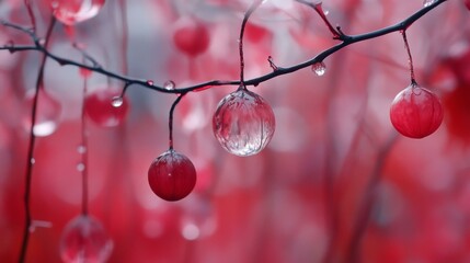 Fototapeta premium Festive Winter Ornament with Berries, Snowy Fog