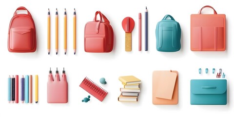 Obraz premium Set, Collection of Office Icons, Accounting, Colorful, on White Background, 9:16 and 16:9 Format