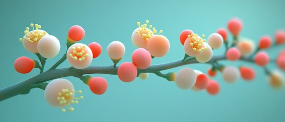 Pink Cherry Blossoms on a Branch, Digital Illustration