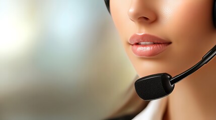Close up of a customer service representative wearing a headset and smiling.