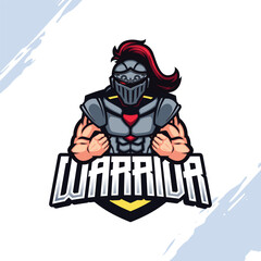 Gray Steel Armor Knight Power Vector Mascot Logo