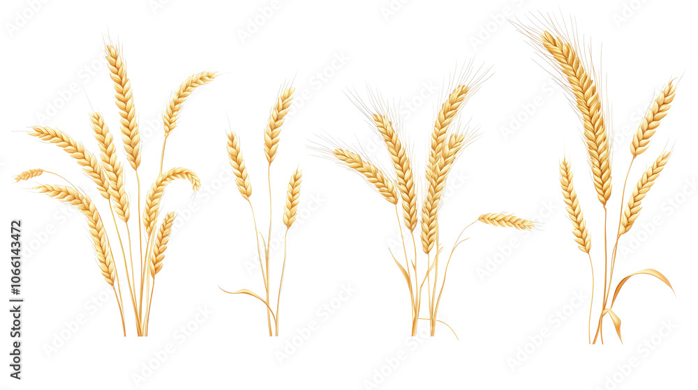 Poster wheat ears collection set on transparent background generative ai