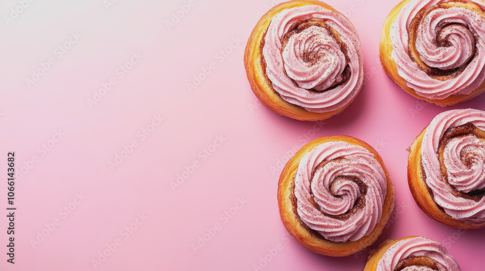 Poster cinnamon rolls on soft gradient background