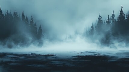 Fototapeta premium Eerie Foggy Forest Scene.