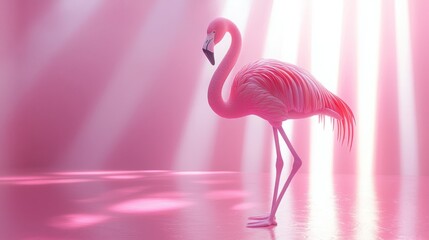 Pink Flamingo Standing on One Leg in Soft Pastel Light