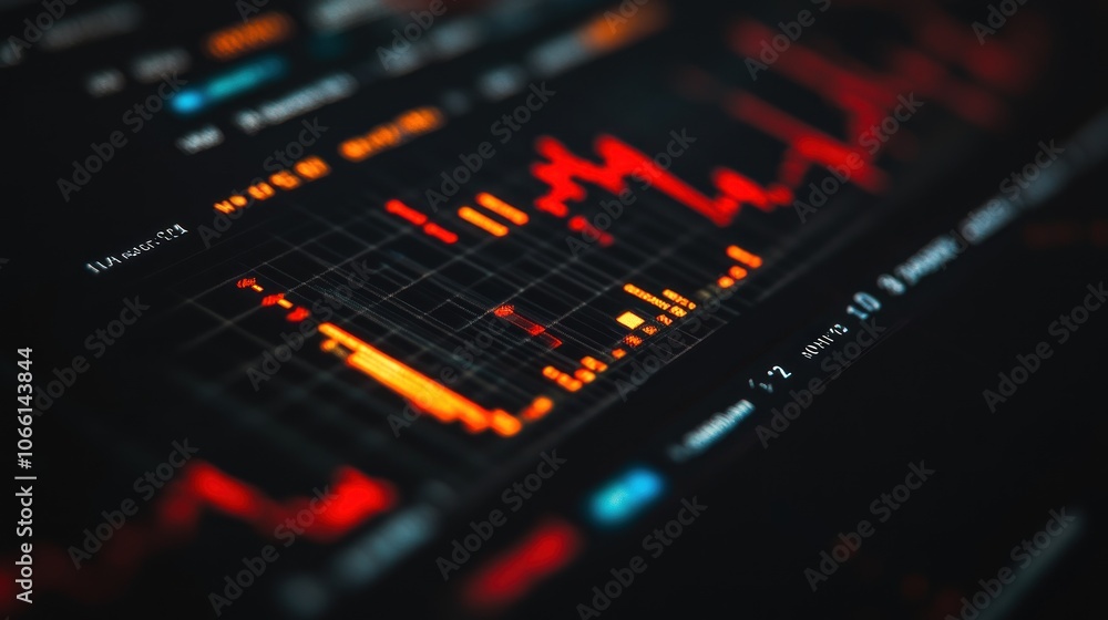Poster close-up of a stock market data screen showing a downward trend in red