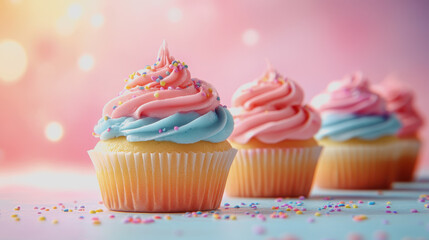 Colorful Cupcakes on a Soft Gradient Background