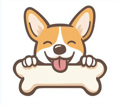 recommend clip art: Cute happy corgi dog peeking over a bone logo cartoon illustration